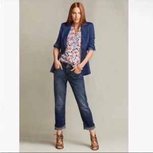 CAbi White Blue Red Winding Floral Sleeveless Chiffon Tank Blouse Stem Top